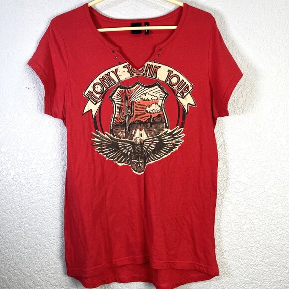 Cruel Girl Western Graphic Tee Womens Sz L Red Honky Tonk Cowgirl Country Rodeo - Picture 1 of 7